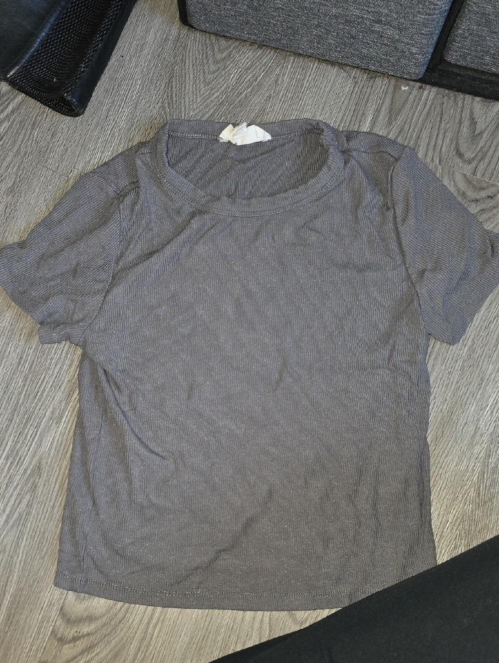 70 - T.J.Maxx Gray Ribbed Short Sleeve Scoop Neck Top